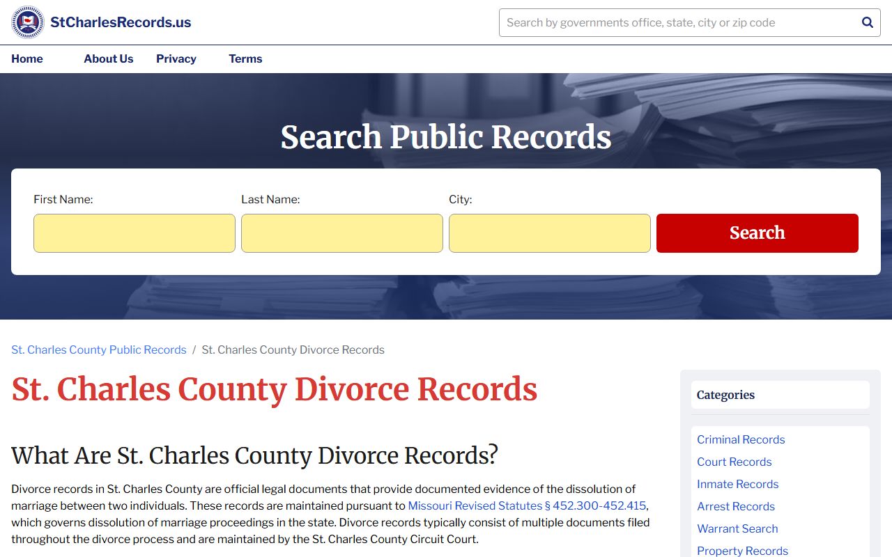 St. Charles divorce decree records lookup information