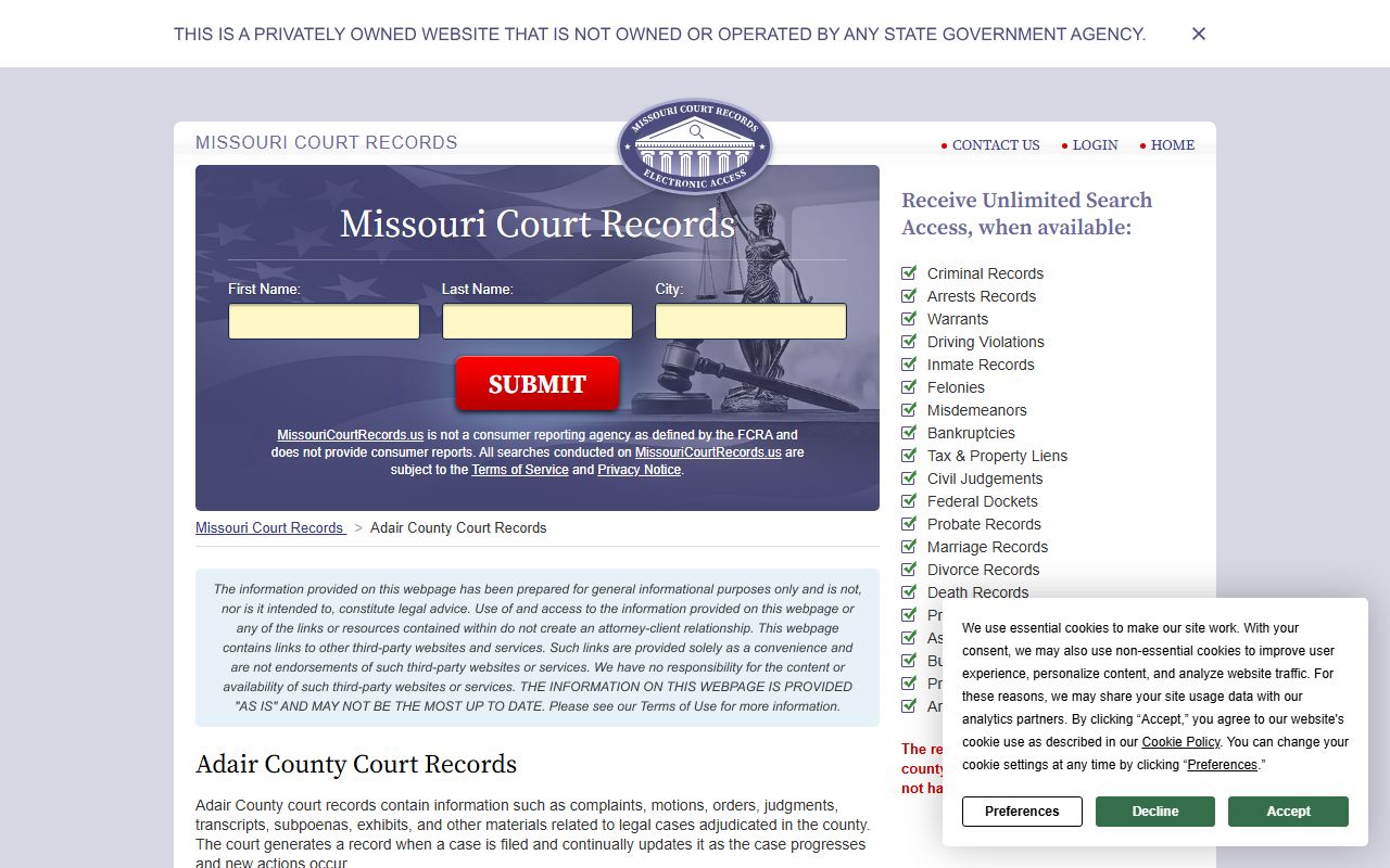 Adair County divorce decree court records access guide