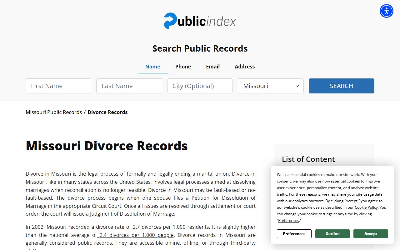 Adair County Missouri divorce decree records information from the Public Index