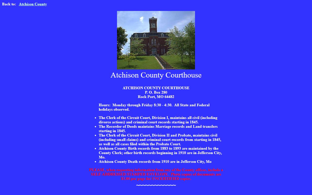 Atchison County courthouse information for divorce decree records