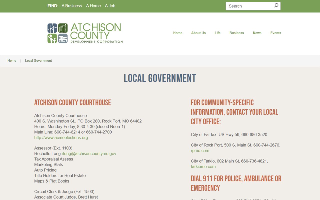 Atchison County government page showing divorce decree and court record offices