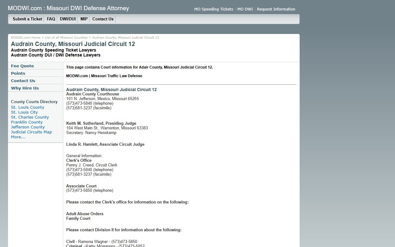Audrain County court contact details for divorce decree requests