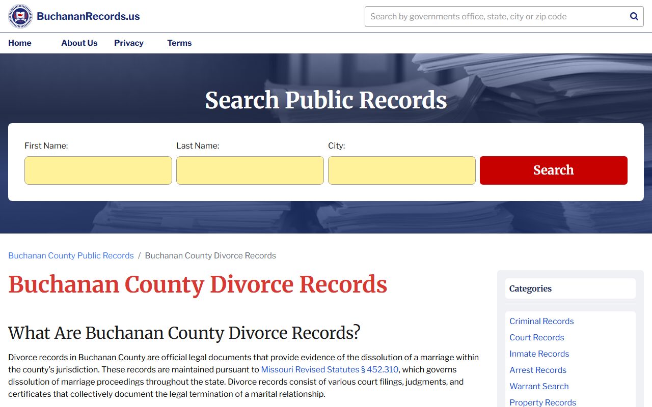 Buchanan County Missouri divorce decree records guide