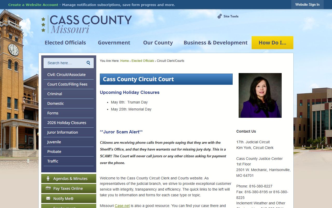 Cass County Missouri divorce decree Circuit Clerk official page