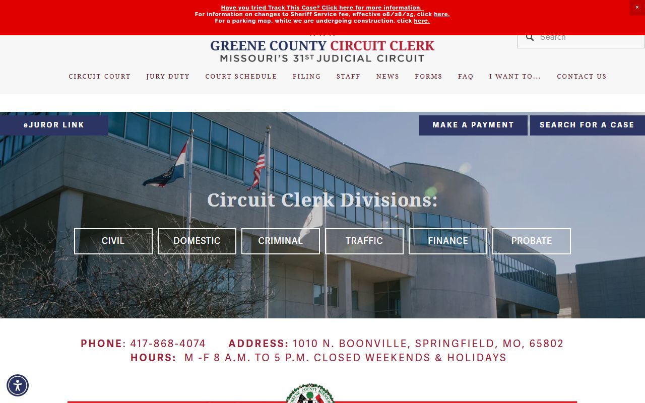 Greene County Circuit Clerk website for the 31st Judicial Circuit divorce decree access