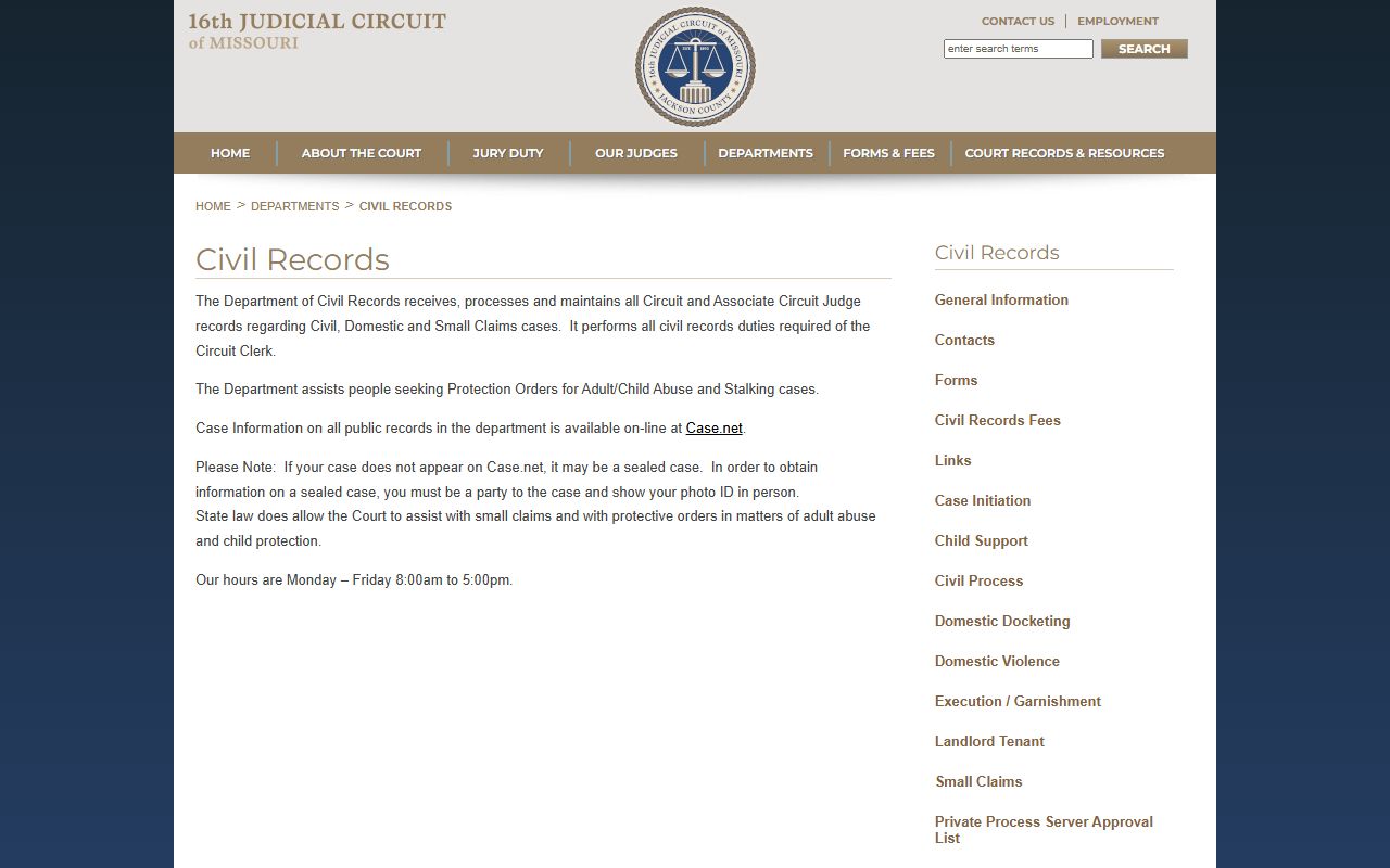 Jackson County 16th Circuit Civil Records Department for divorce decree requests
