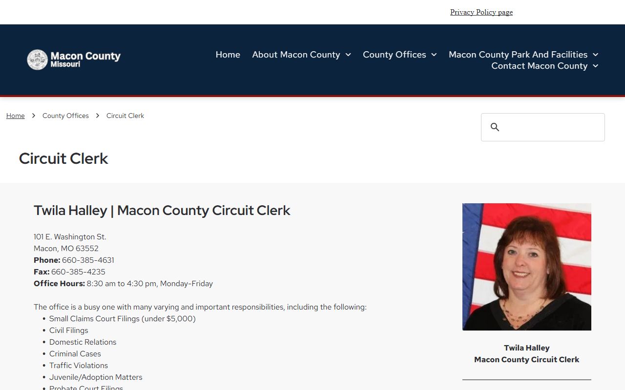 Macon County Circuit Clerk office page for divorce decree records