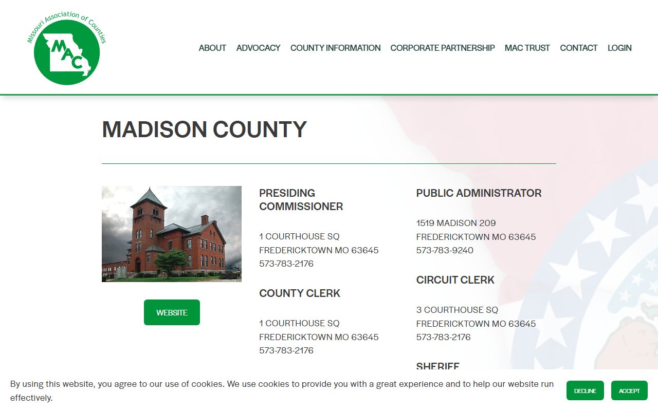 Missouri Association of Counties page for Madison County divorce decree contact information