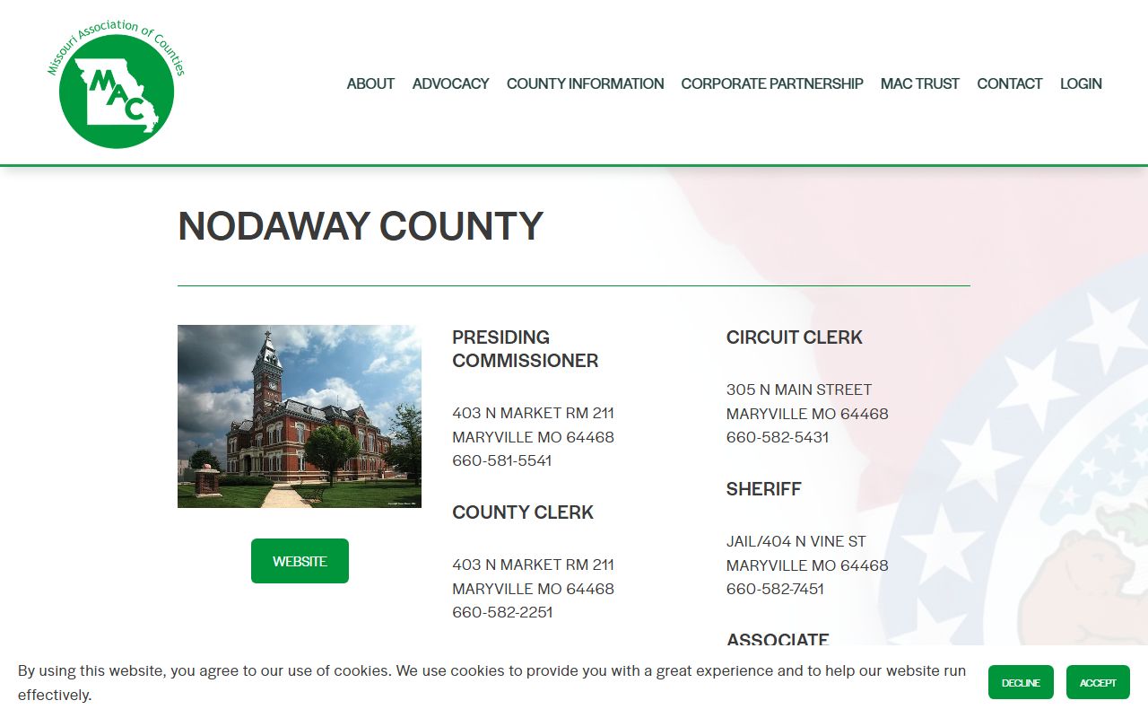 Nodaway County Missouri Association of Counties divorce decree contact details