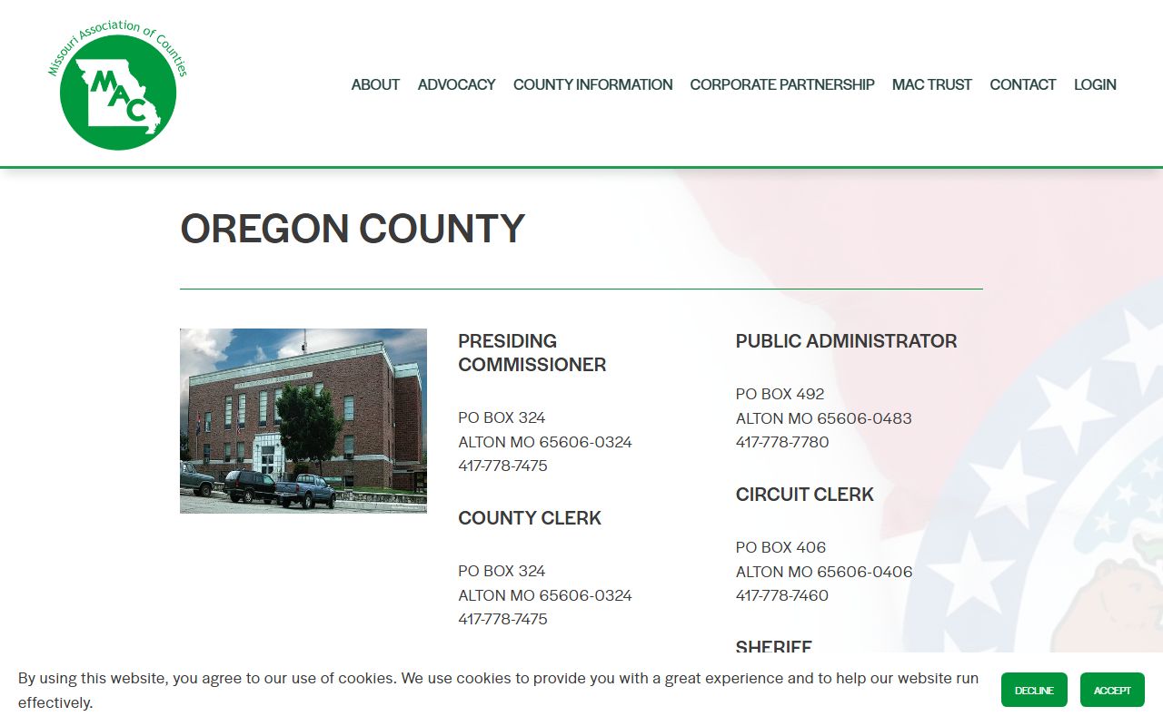 Oregon County Missouri Association of Counties divorce decree contact information
