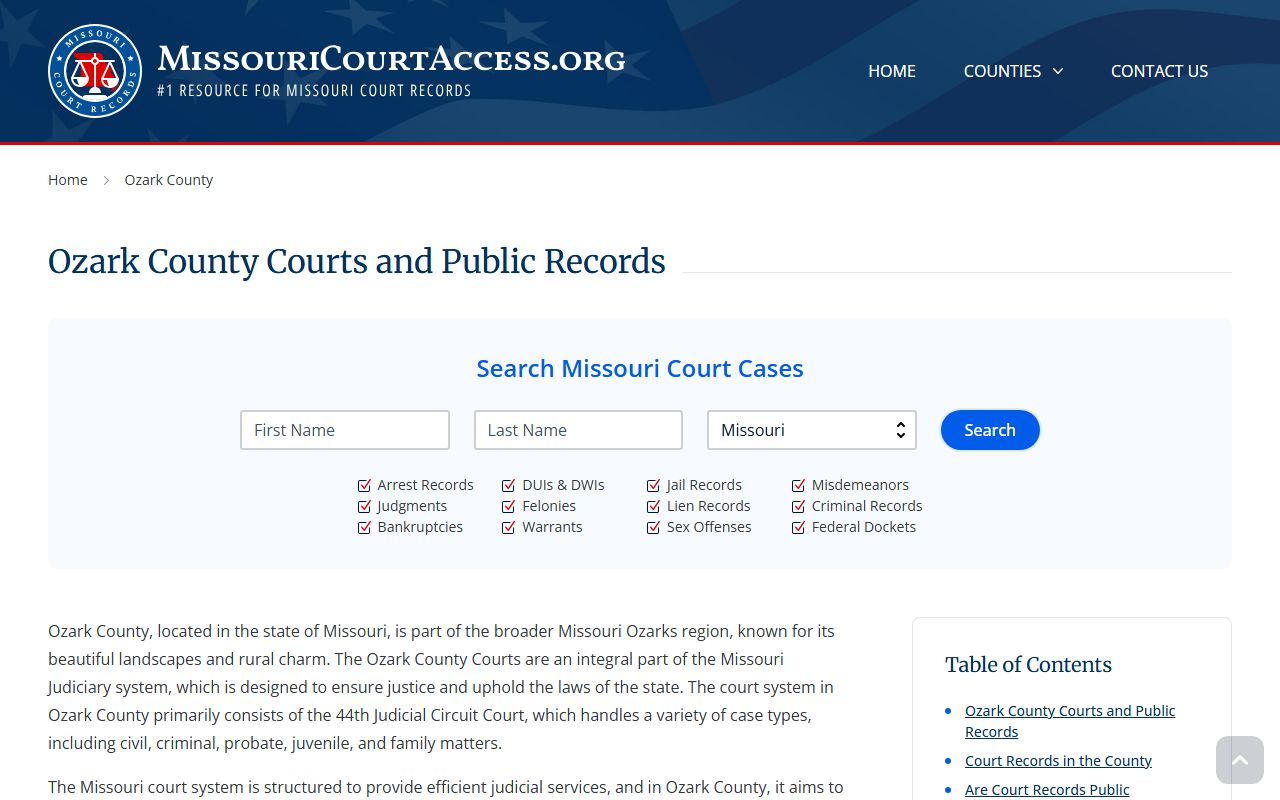 Ozark County Missouri court access divorce decree information