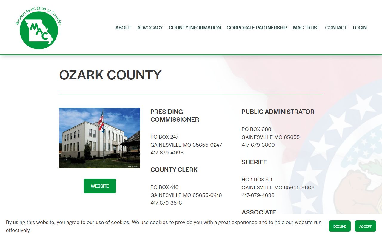 Ozark County Missouri Association of Counties divorce decree contact information