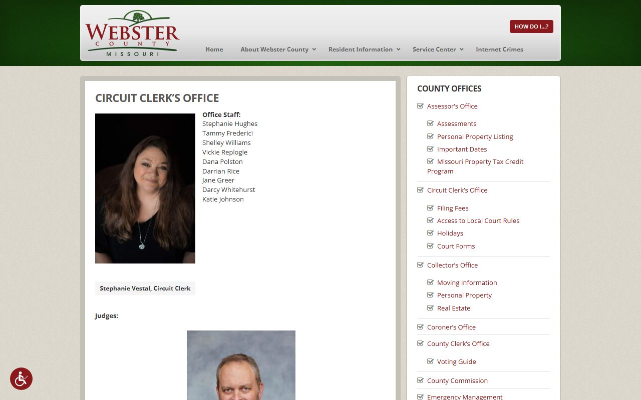 Webster County Circuit Clerk official page for divorce decree records