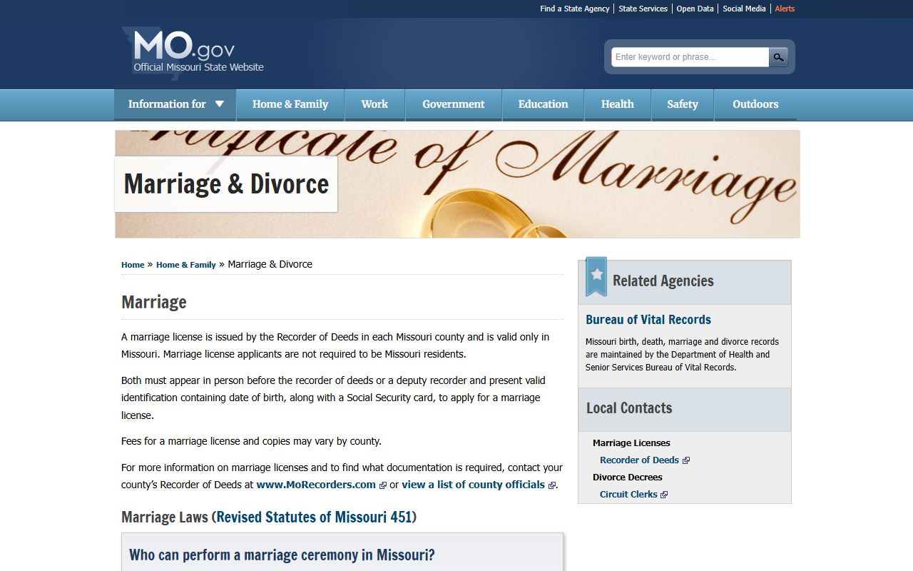 Texas County Missouri divorce decree state government portal